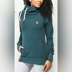 Naketano hoodie pullover cowl neck owl detail leather patches medium